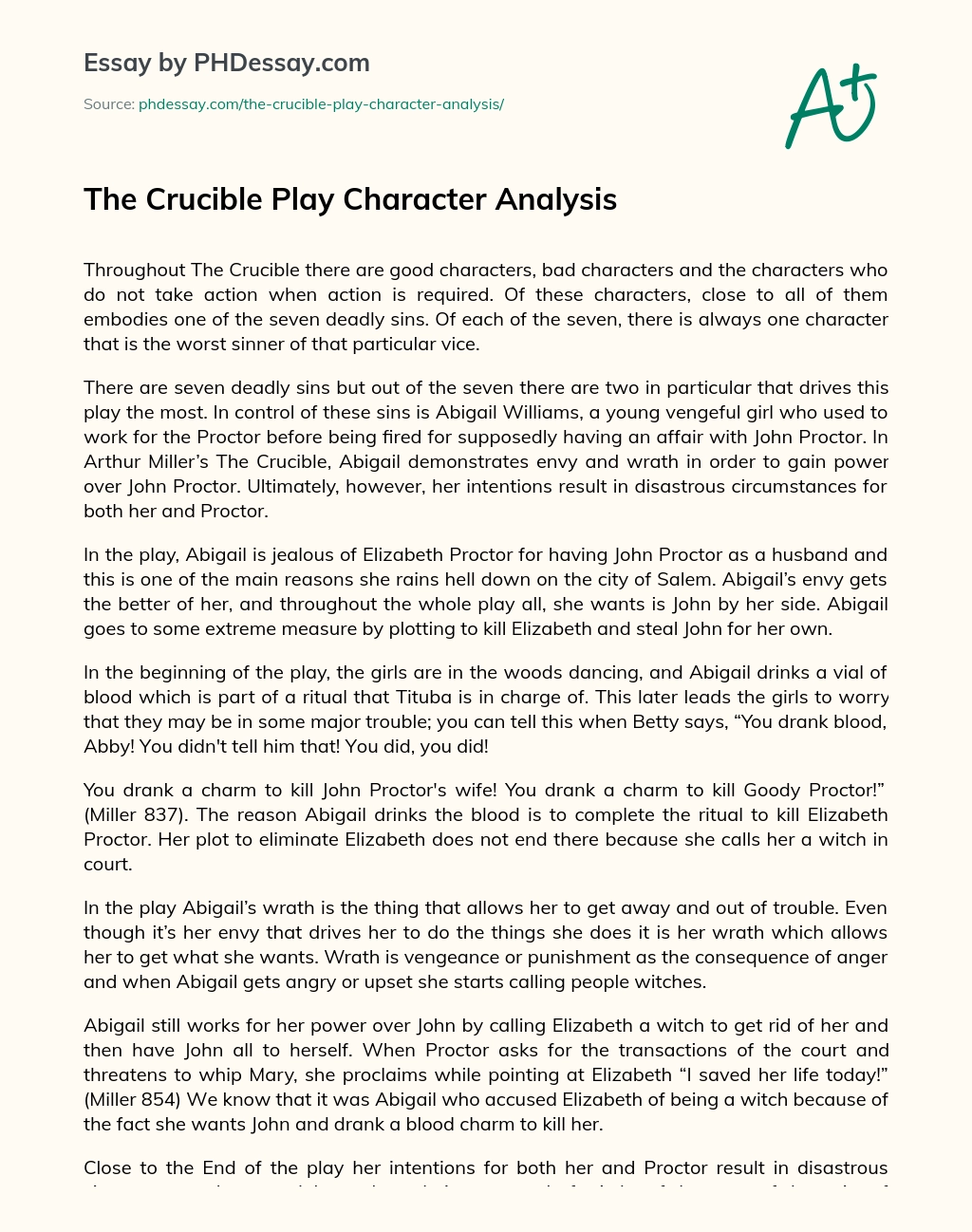 The Crucible Play Character Analysis essay