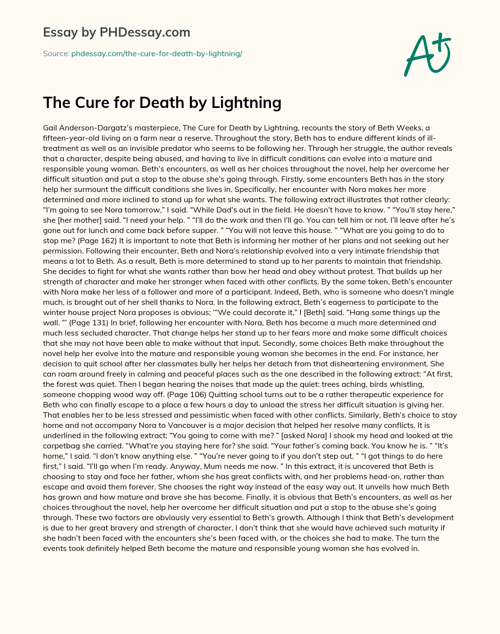 The Cure for Death by Lightning essay