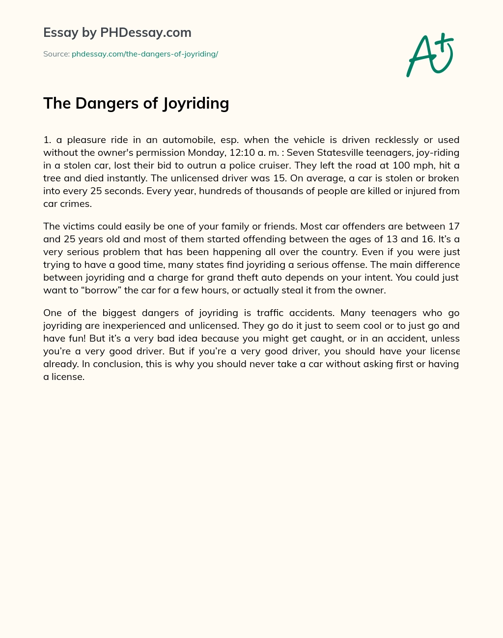 The Dangers of Joyriding essay