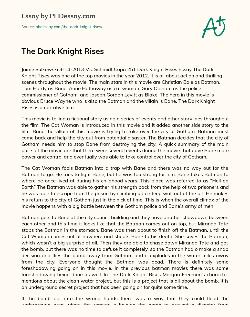 The Dark Knight Rises essay