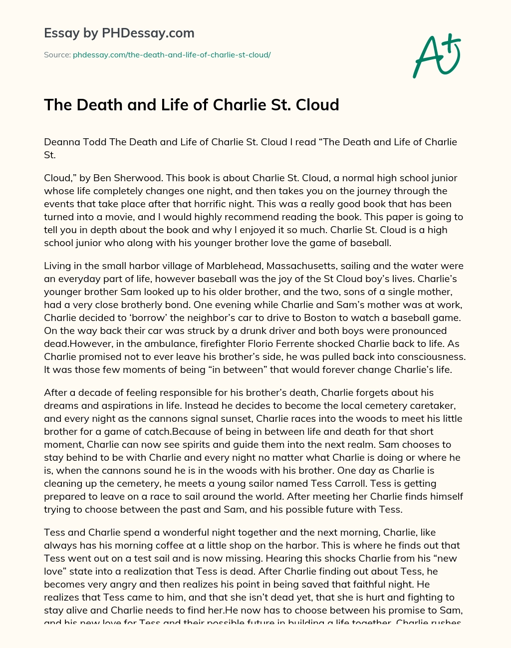 The Death and Life of Charlie St. Cloud essay
