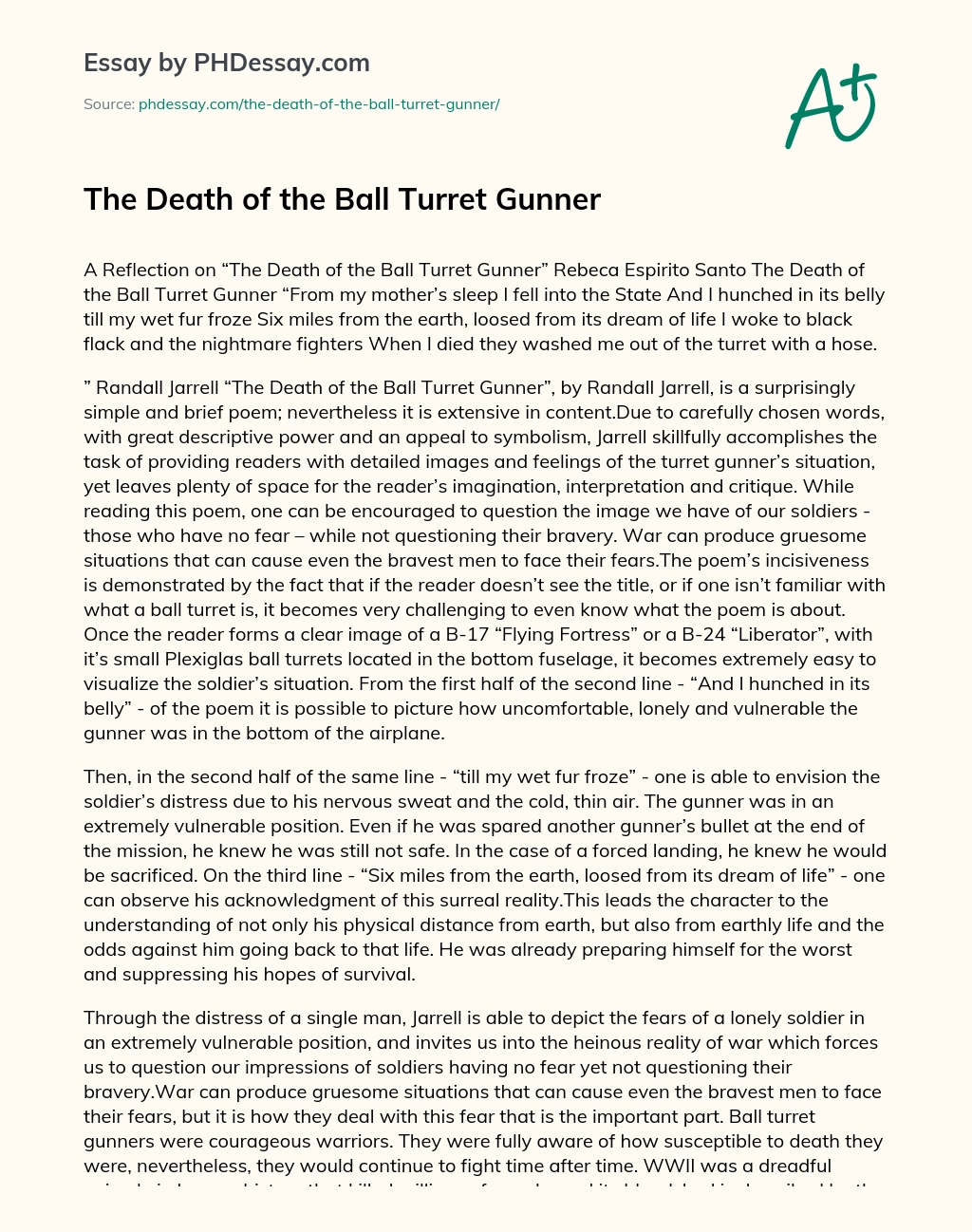 The Death of the Ball Turret Gunner essay