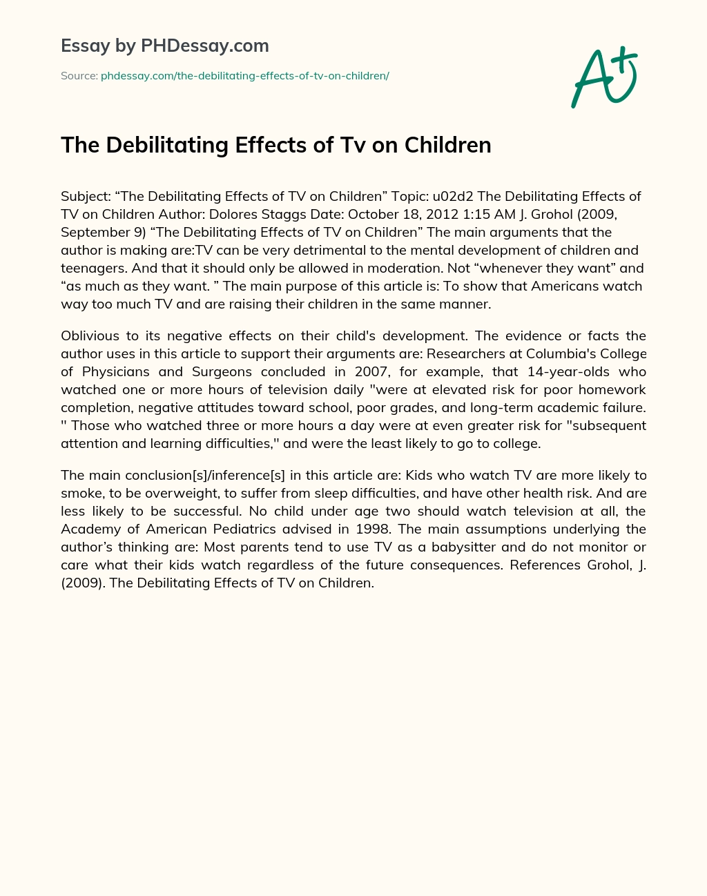 The Debilitating Effects of Tv on Children essay