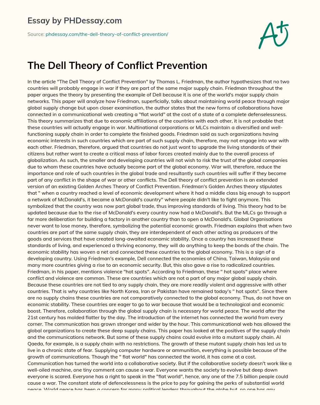 The Dell Theory of Conflict Prevention essay