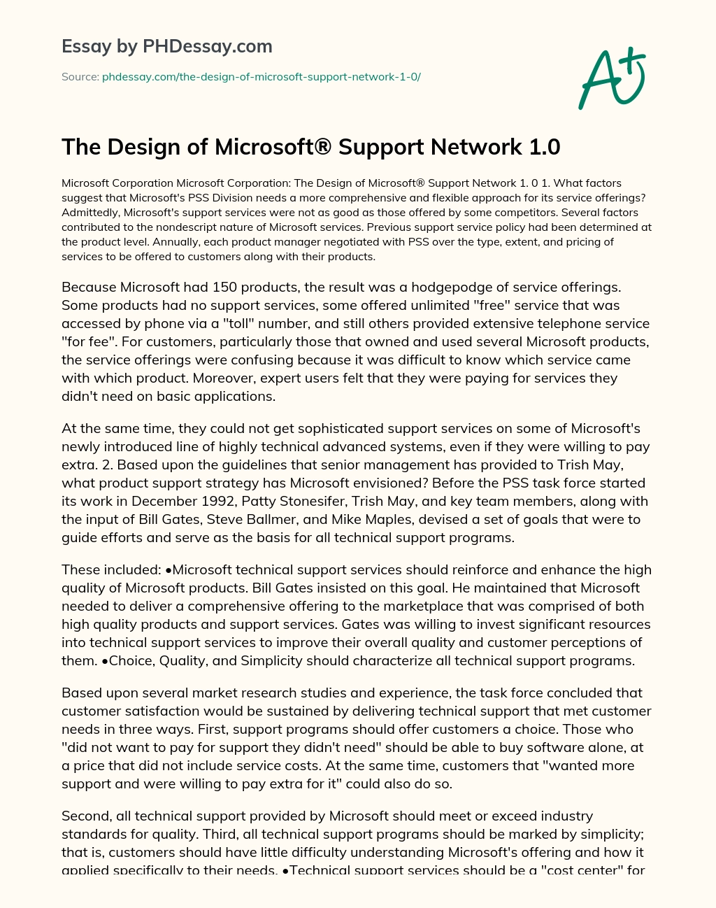 The Design of Microsoft® Support Network 1.0 essay