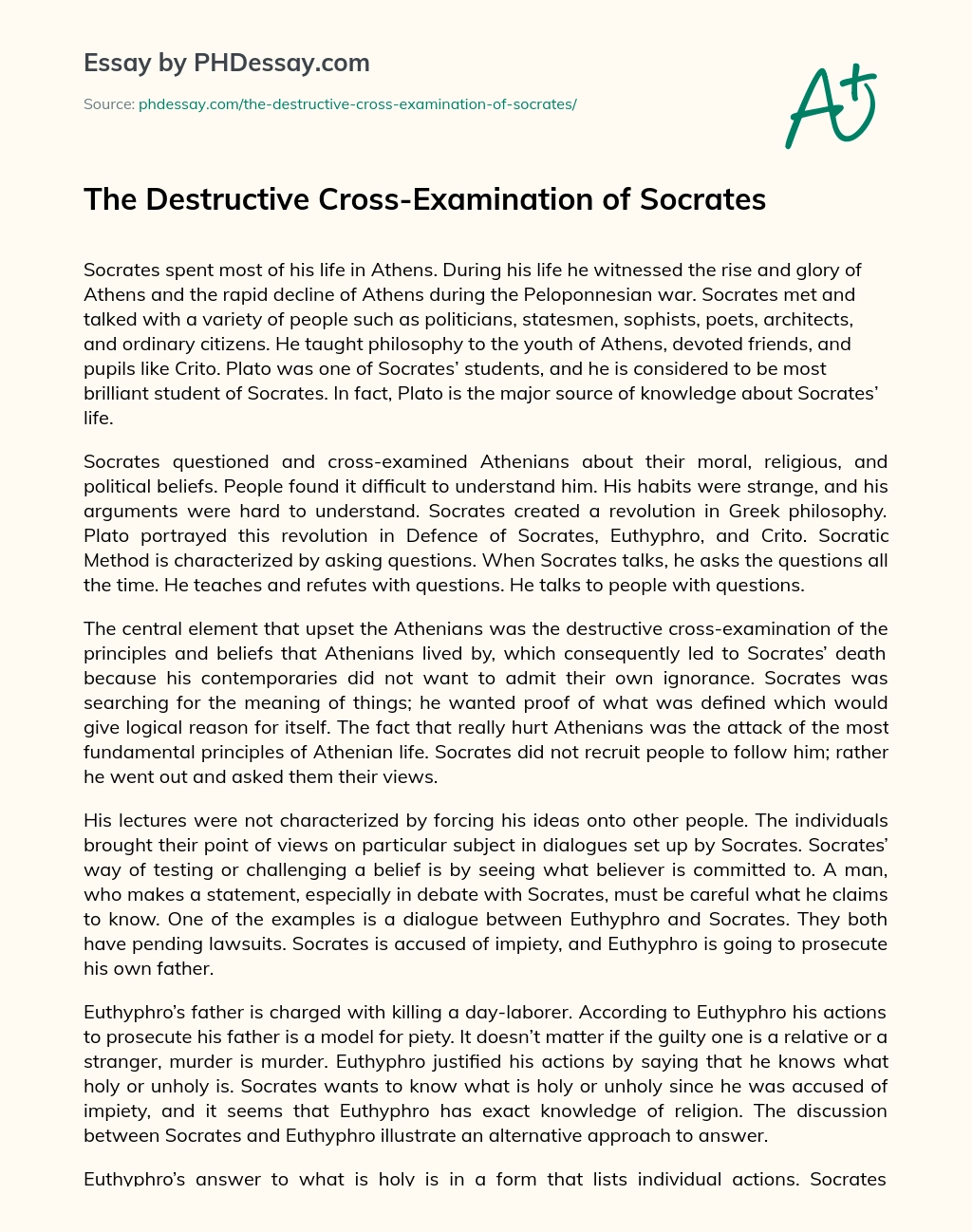 The Destructive Cross-Examination of Socrates essay