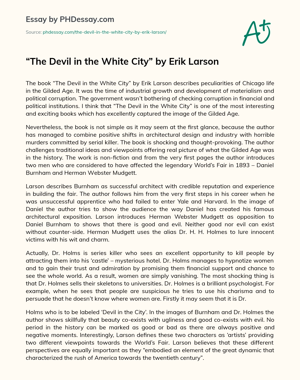 The Devil in the White City by Erik Larson essay