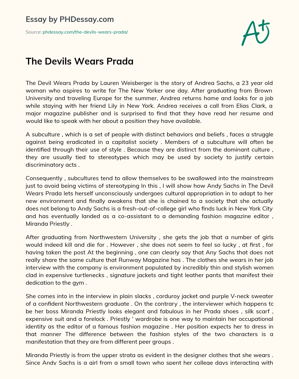 The Devils Wears Prada essay