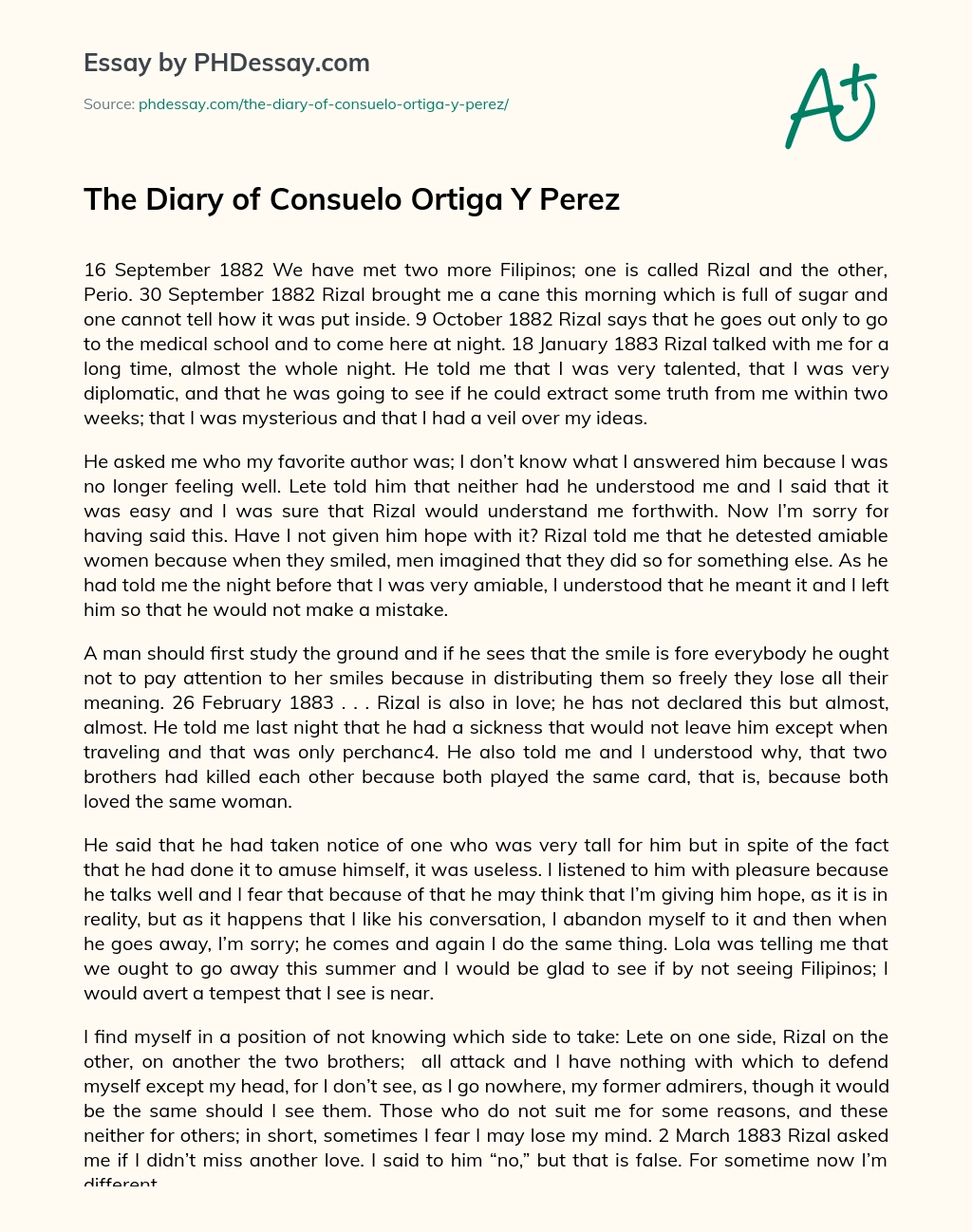 The Diary of Consuelo Ortiga Y Perez essay