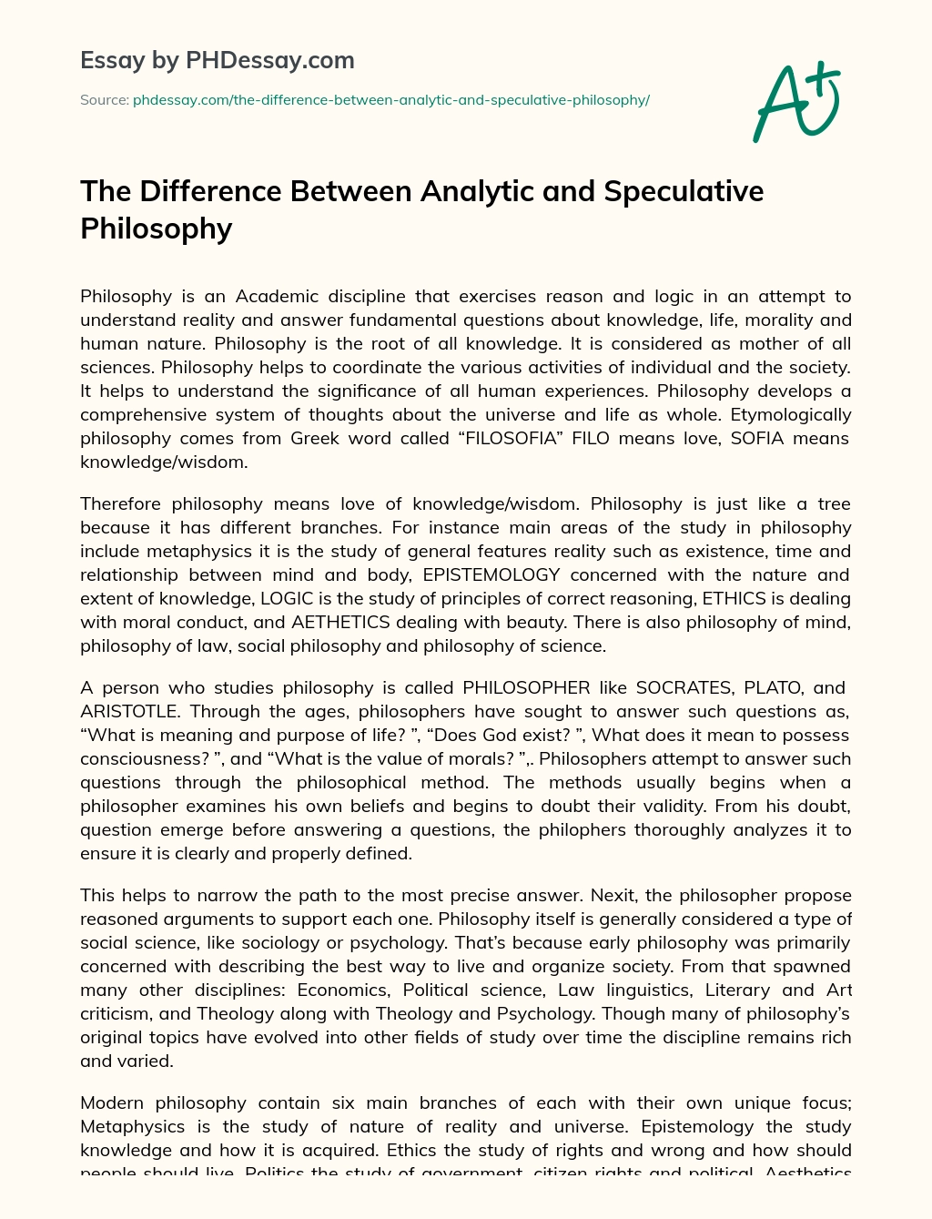The Difference Between Analytic and Speculative Philosophy essay