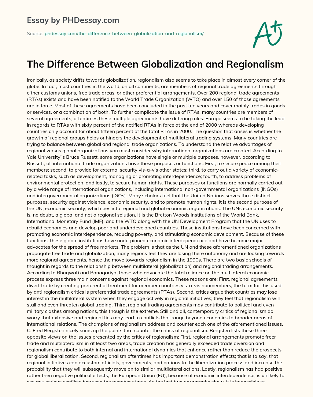 The Difference Between Globalization and Regionalism essay