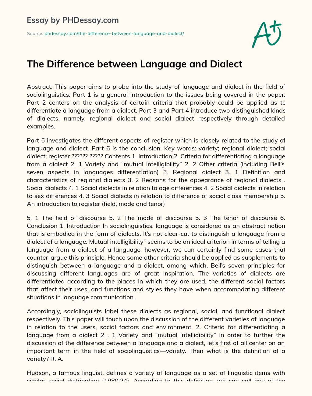 The Difference Between Language and Dialect essay