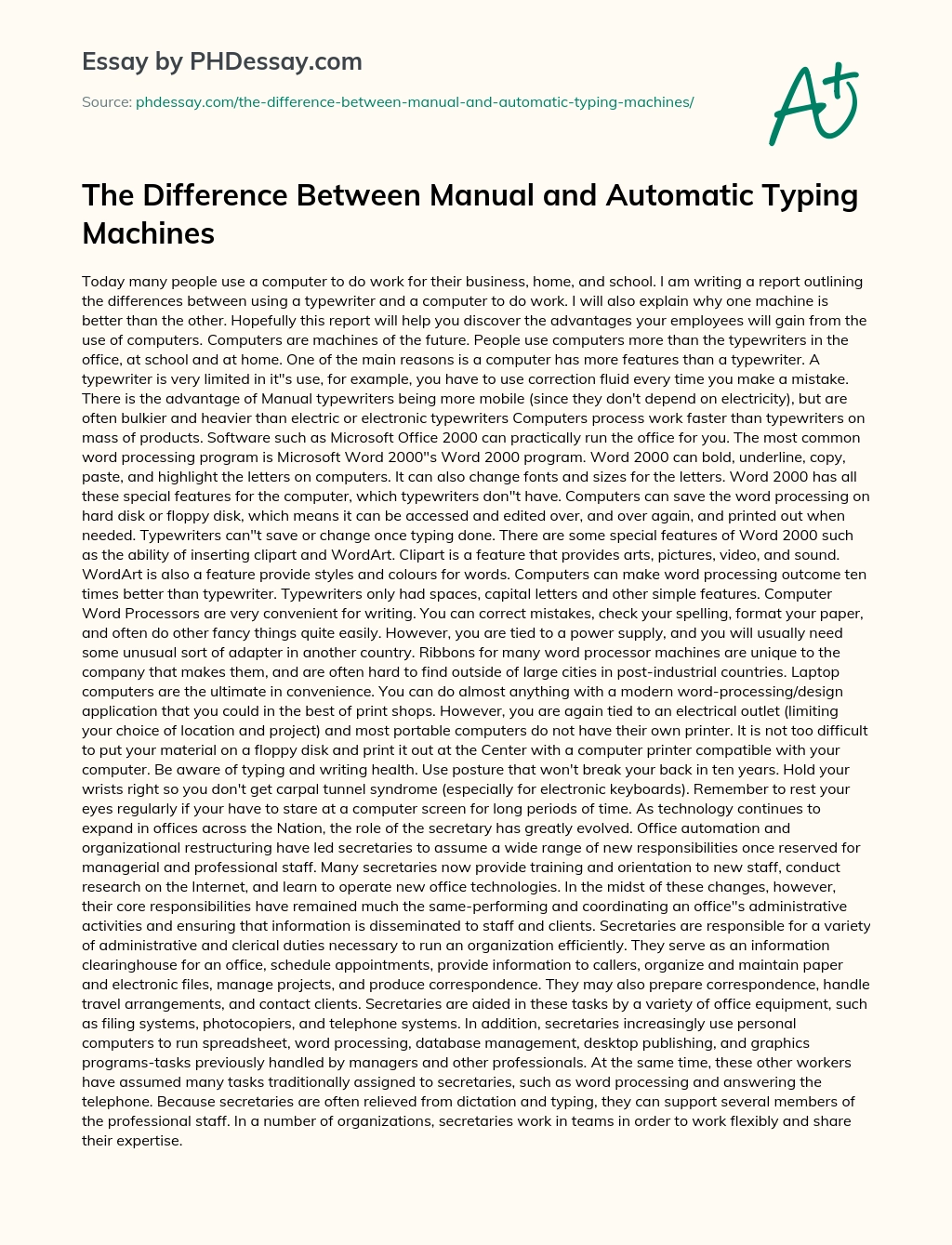 The Difference Between Manual and Automatic Typing Machines essay