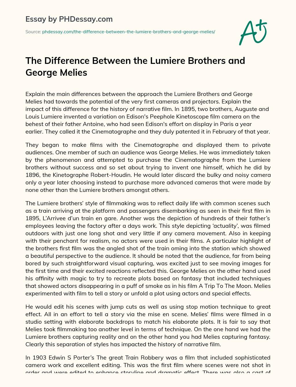 The Difference Between the Lumiere Brothers and George Melies essay