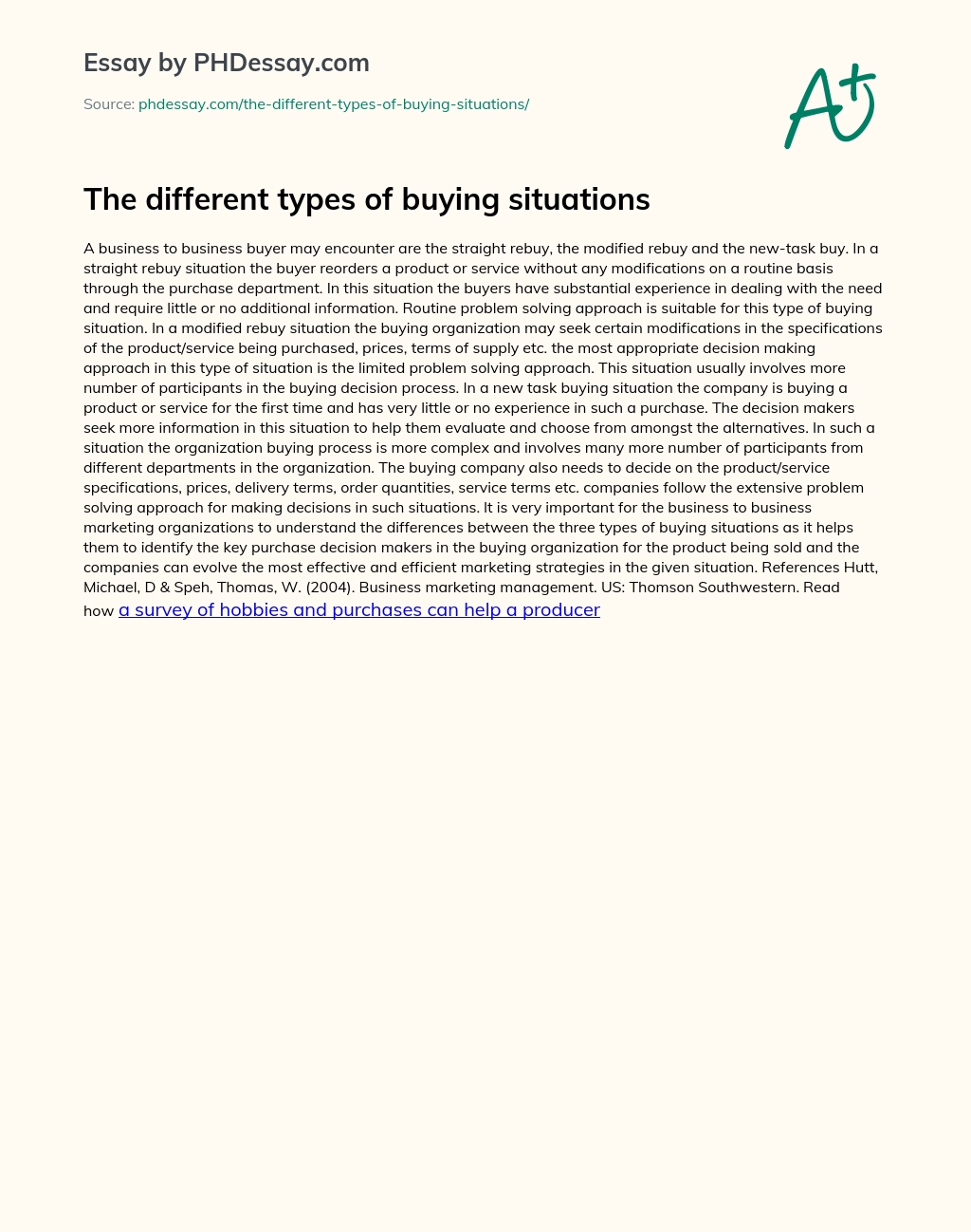 The different types of buying situations essay