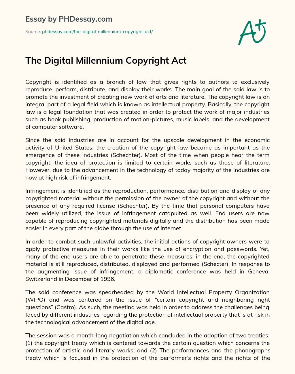 The Digital Millennium Copyright Act essay