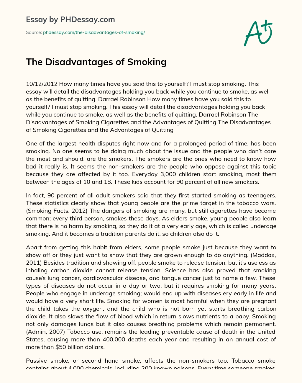 The Disadvantages of Smoking essay