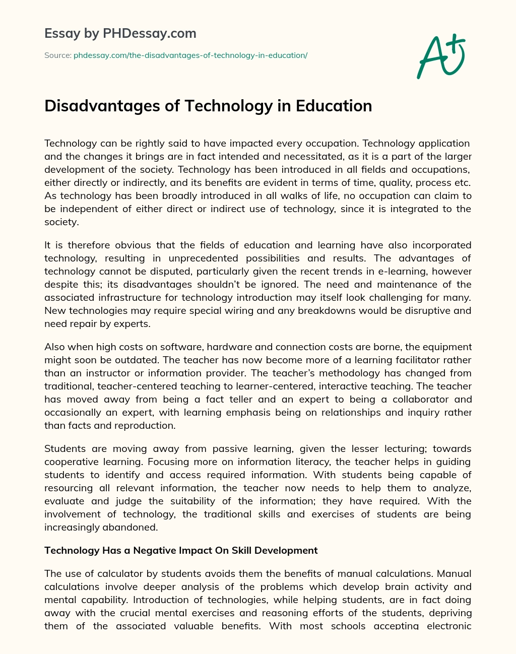 lack of technology in education essay