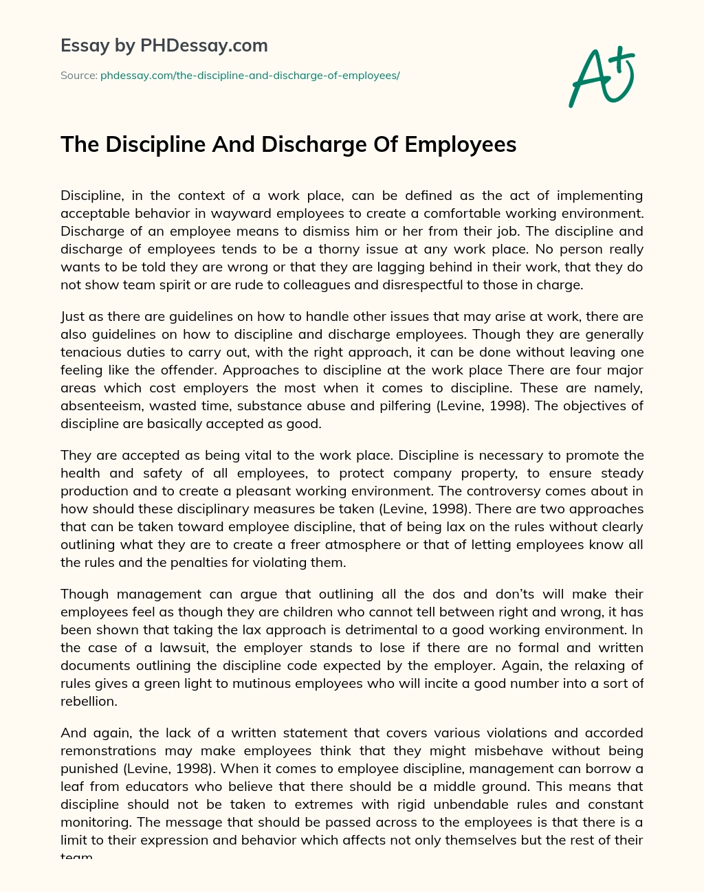 The Discipline And Discharge Of Employees essay