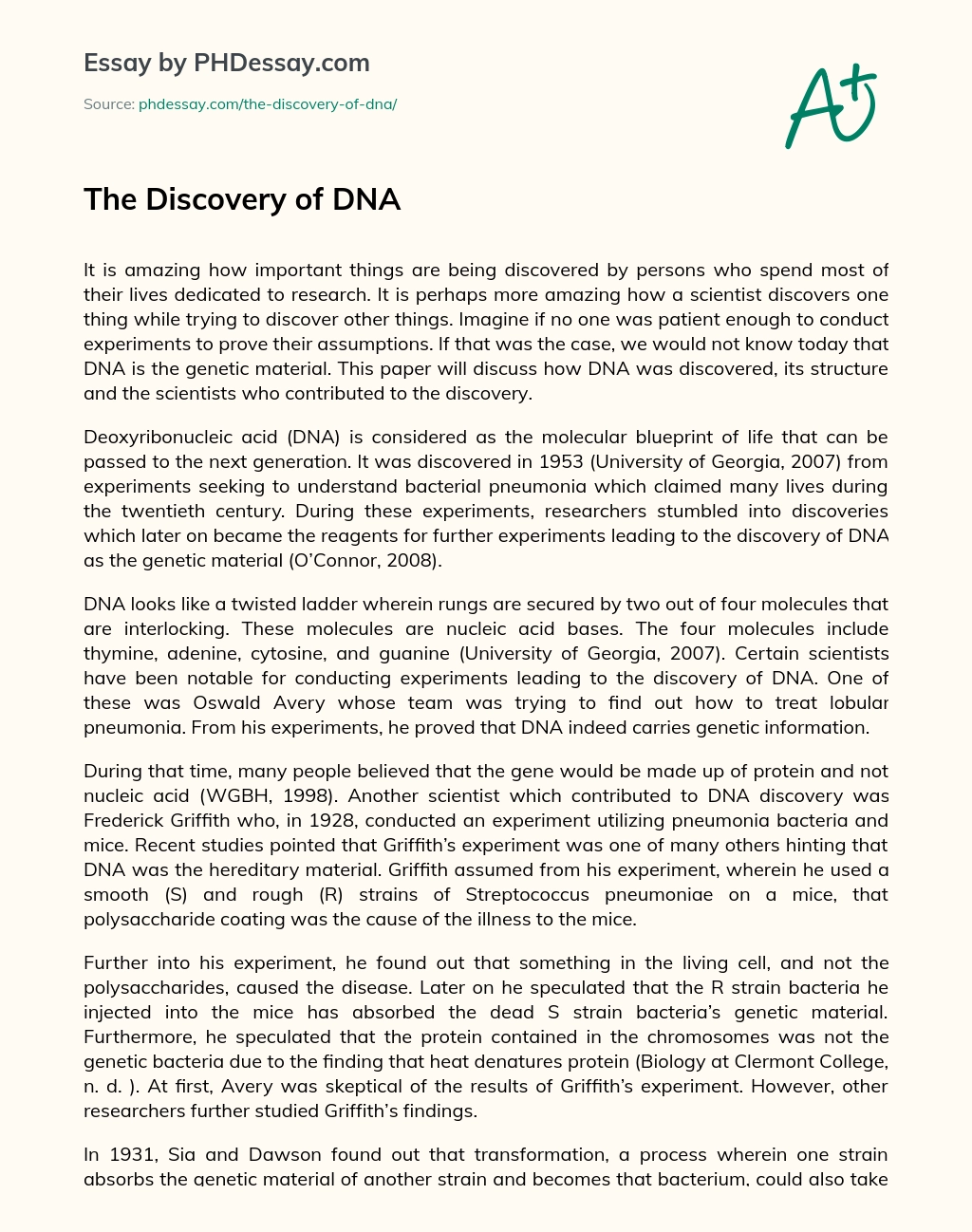 The Discovery of DNA essay