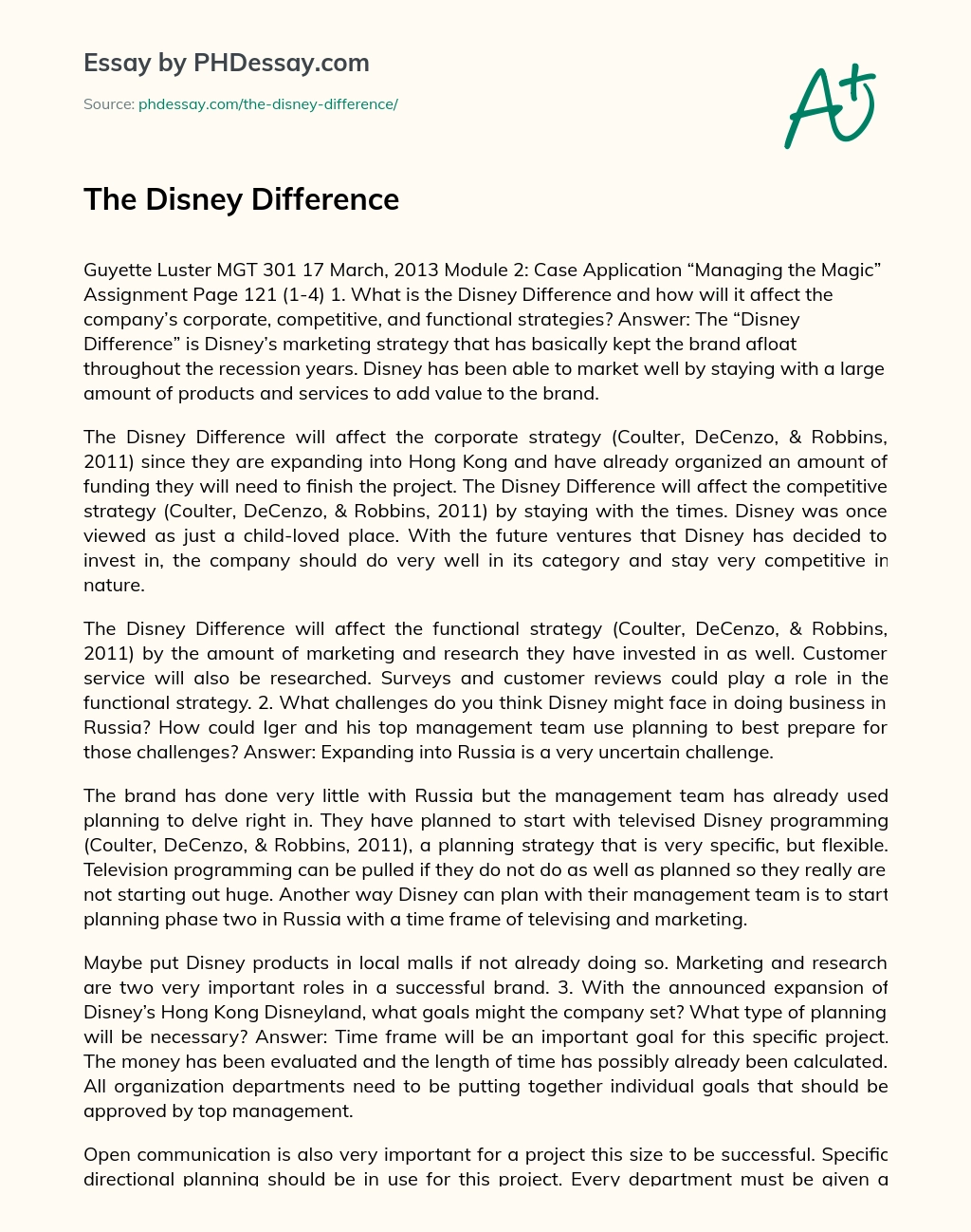 The Disney Difference essay