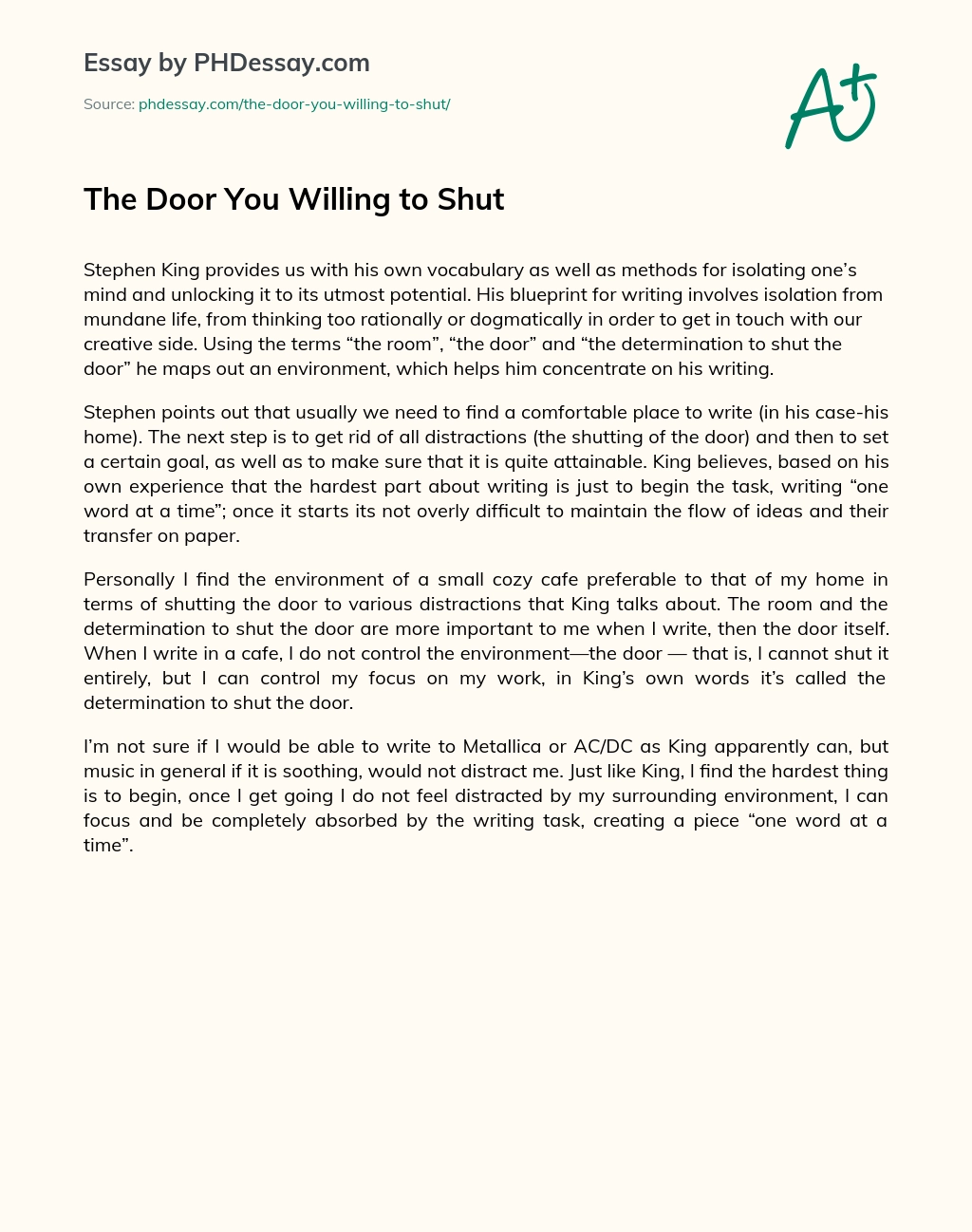 The Door You Willing to Shut essay