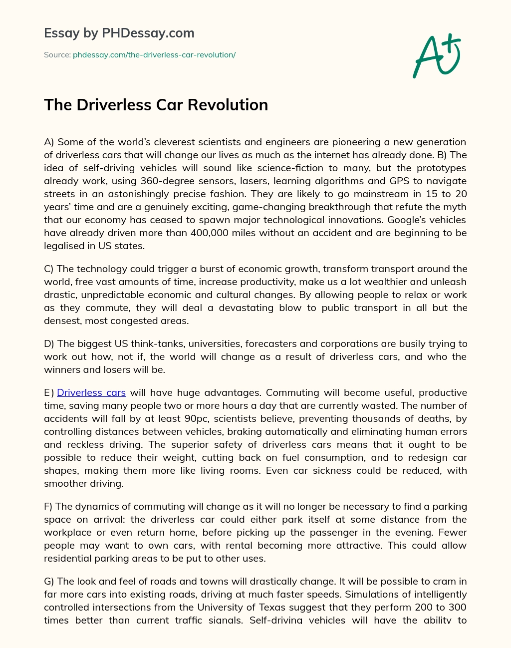 The Driverless Car Revolution Phdessay Com