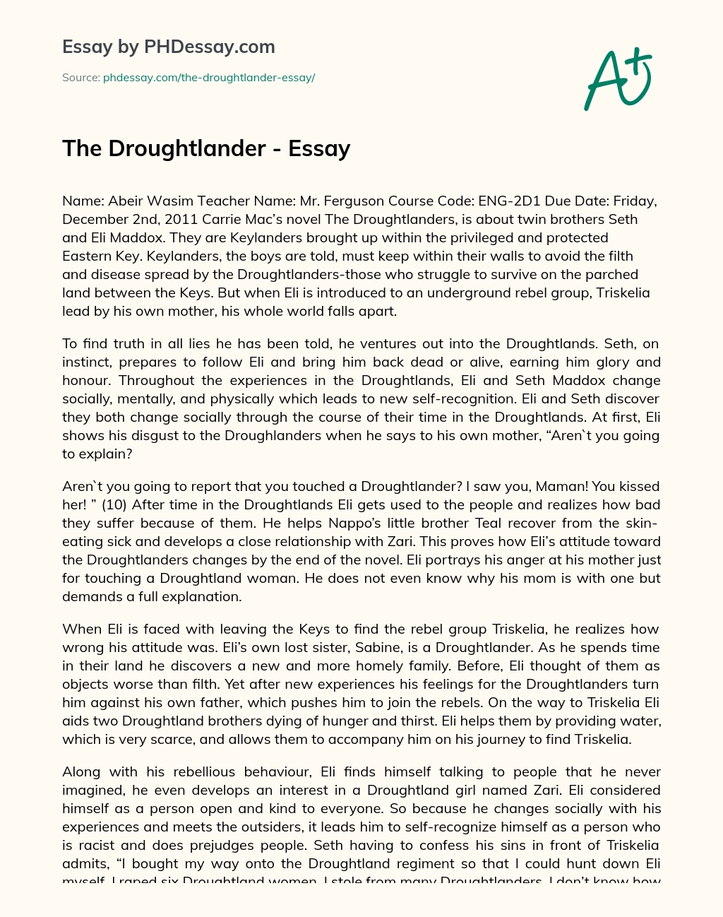 The Droughtlander – Essay essay