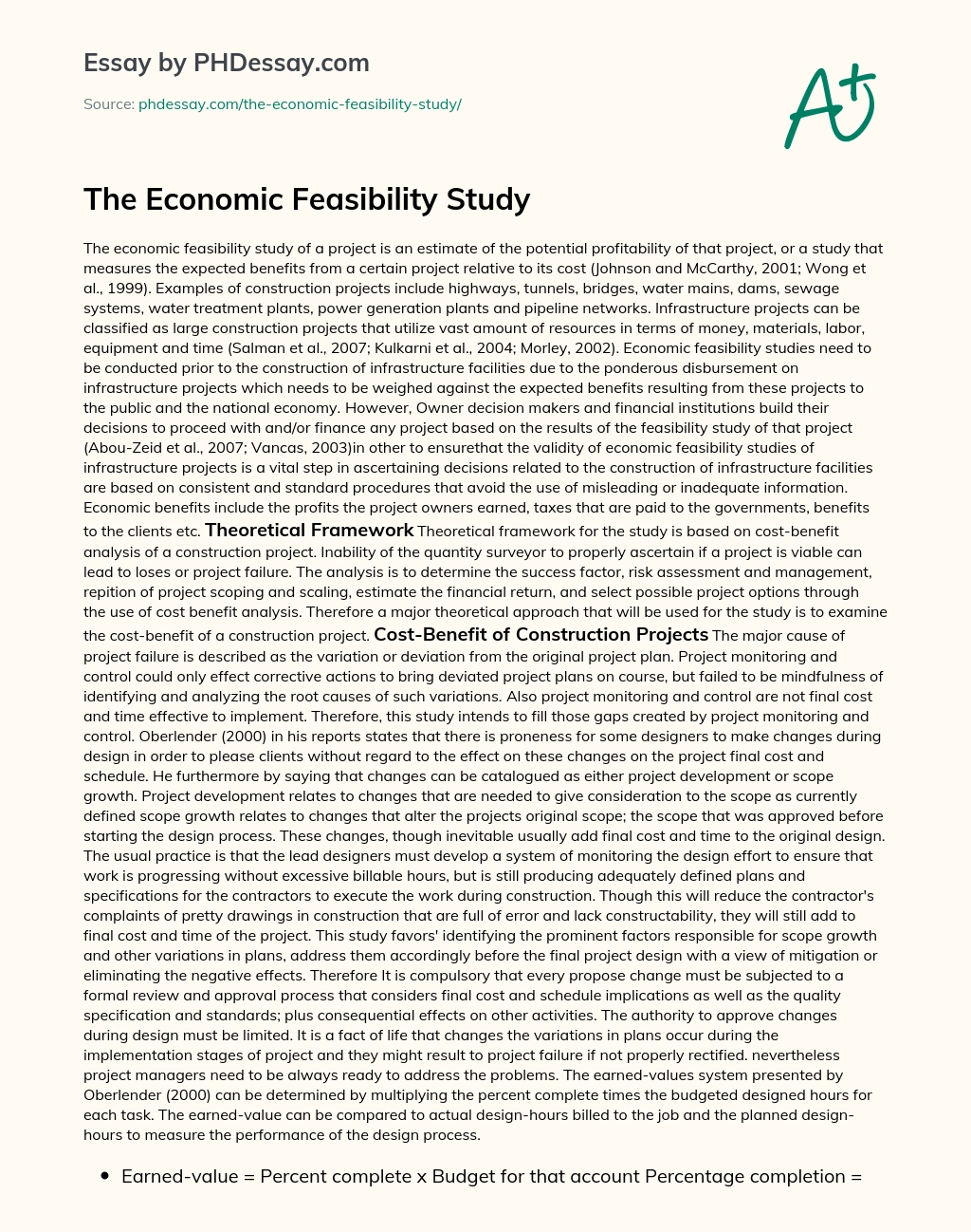 The Economic Feasibility Study essay