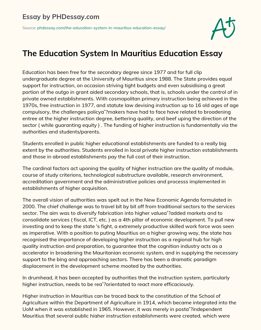 education in mauritius essay