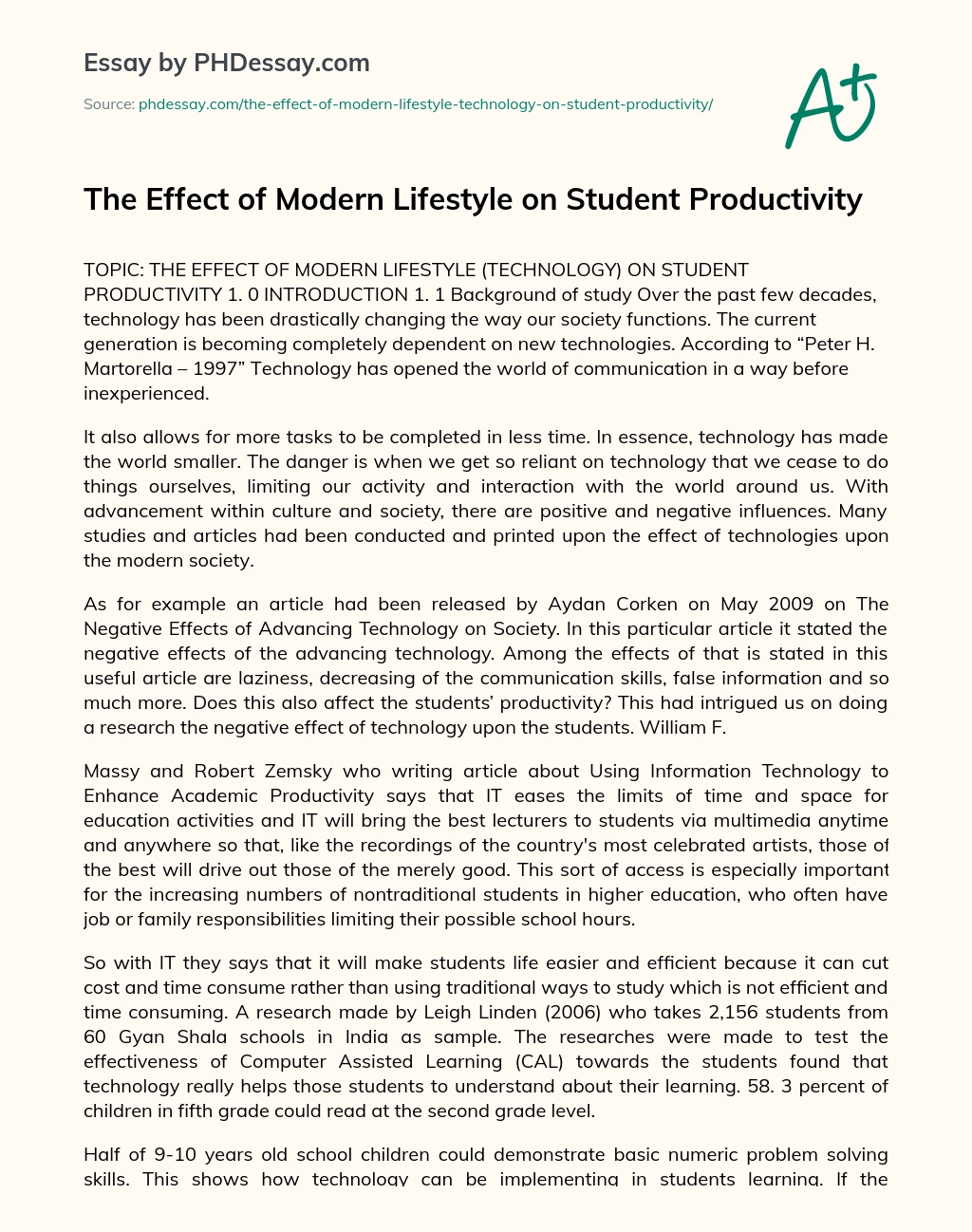 The Effect of Modern Lifestyle on Student Productivity essay