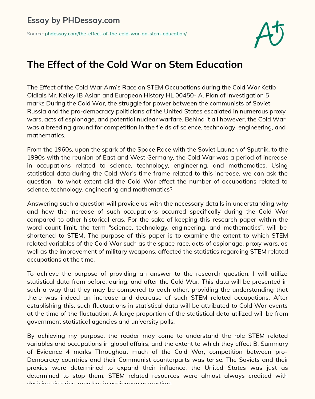 The Effect of the Cold War on Stem Education essay