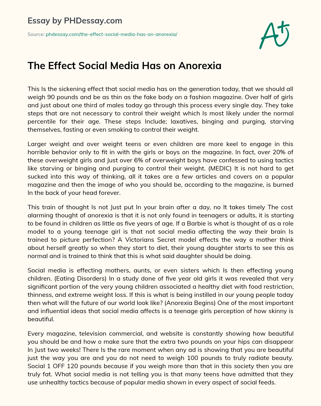 The Effect Social Media Has on Anorexia essay