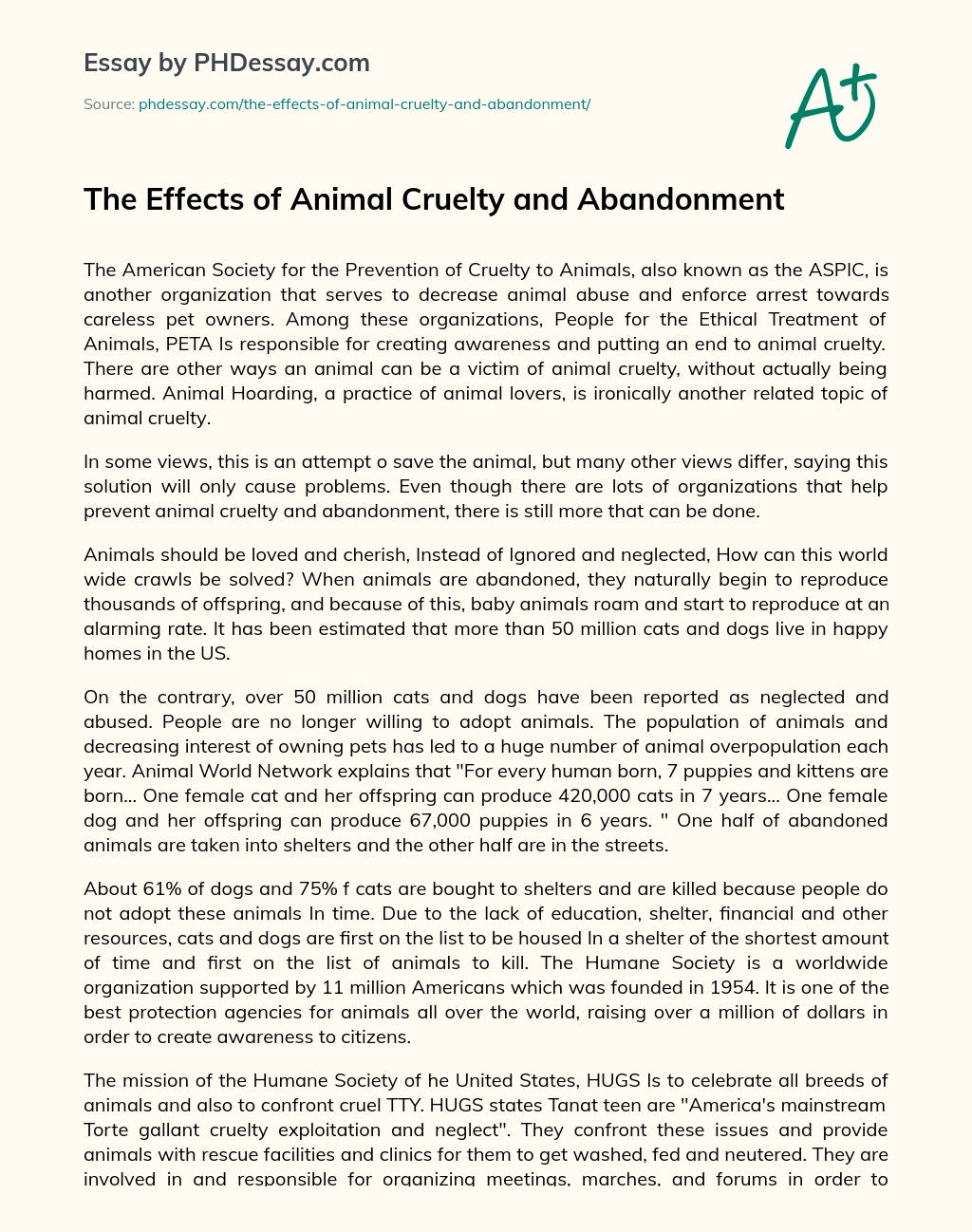 The Effects of Animal Cruelty and Abandonment essay