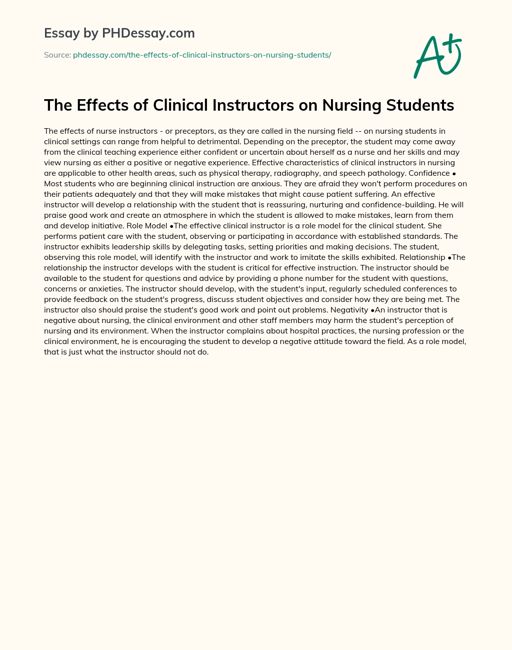 The Effects of Clinical Instructors on Nursing Students essay