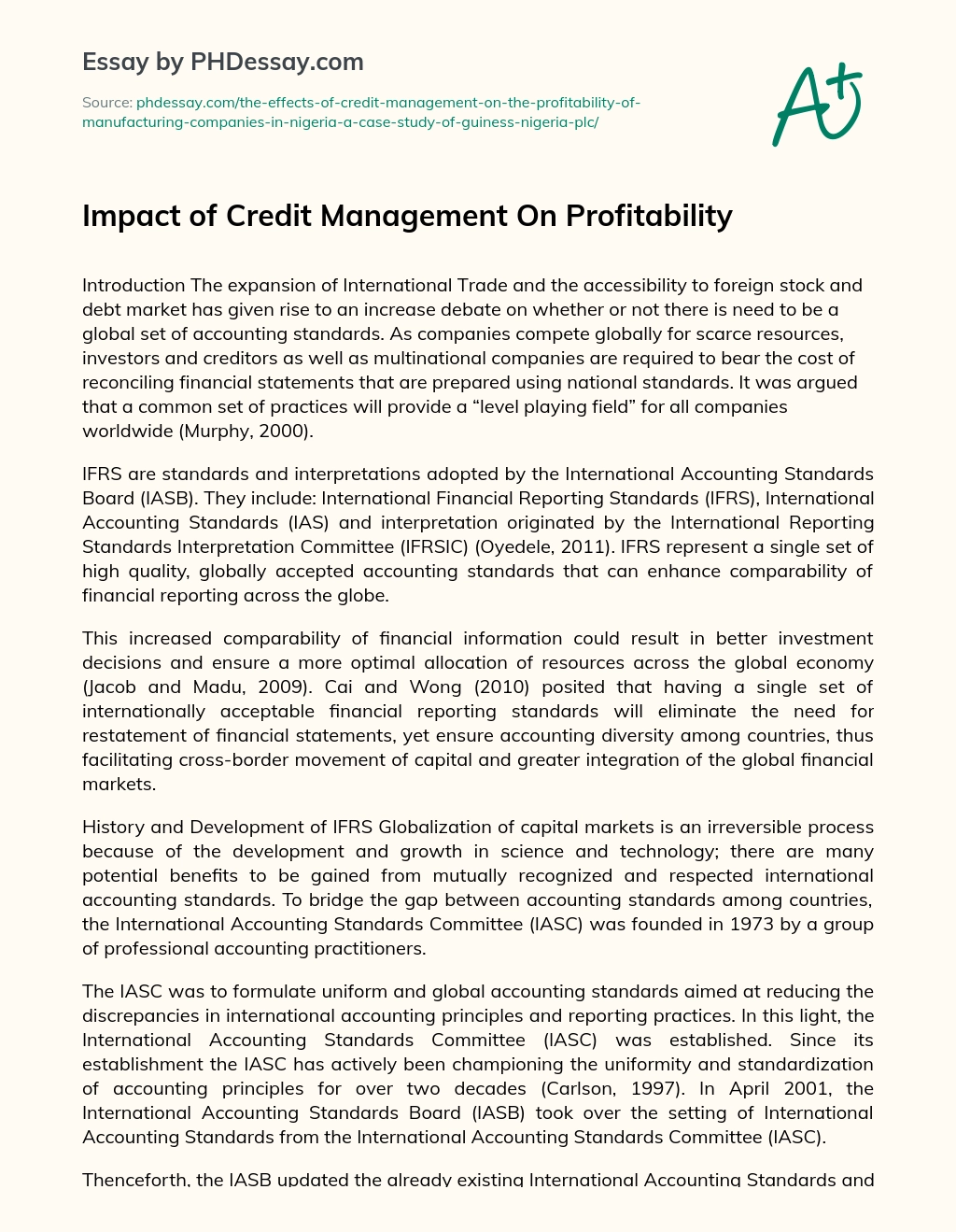 Impact of Credit Management On Profitability essay