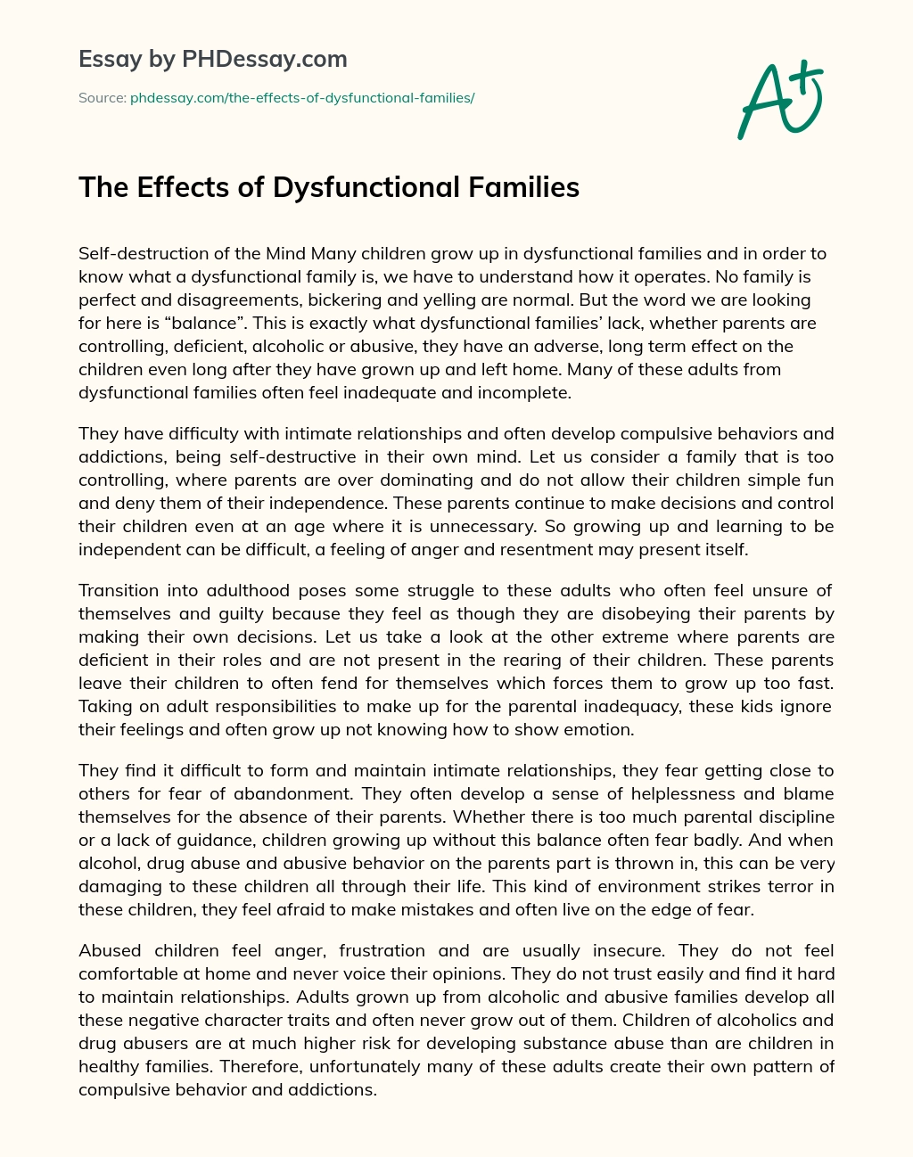 The Effects of Dysfunctional Families essay