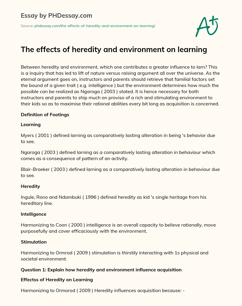 The effects of heredity and environment on learning essay