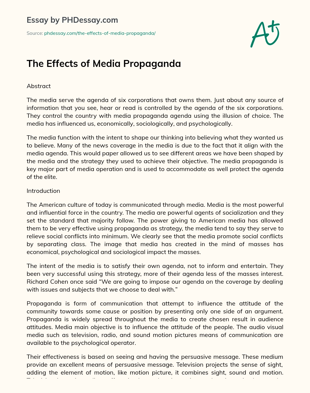 The Effects of Media Propaganda essay