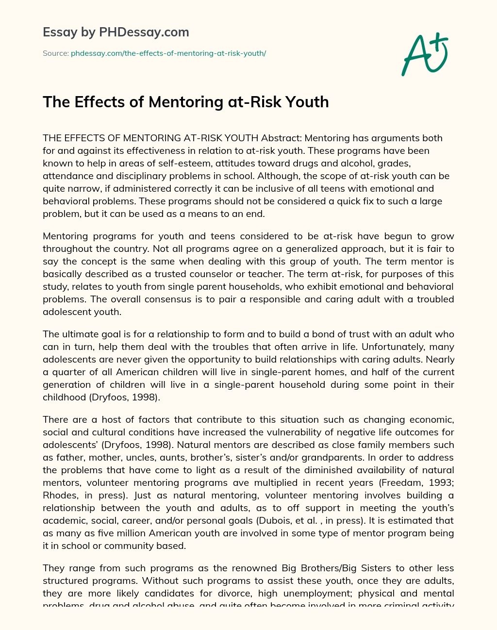 The Effects of Mentoring at-Risk Youth essay