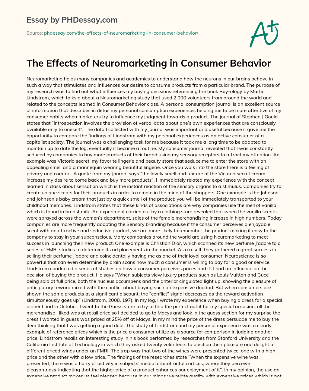 The Effects of Neuromarketing in Consumer Behavior essay