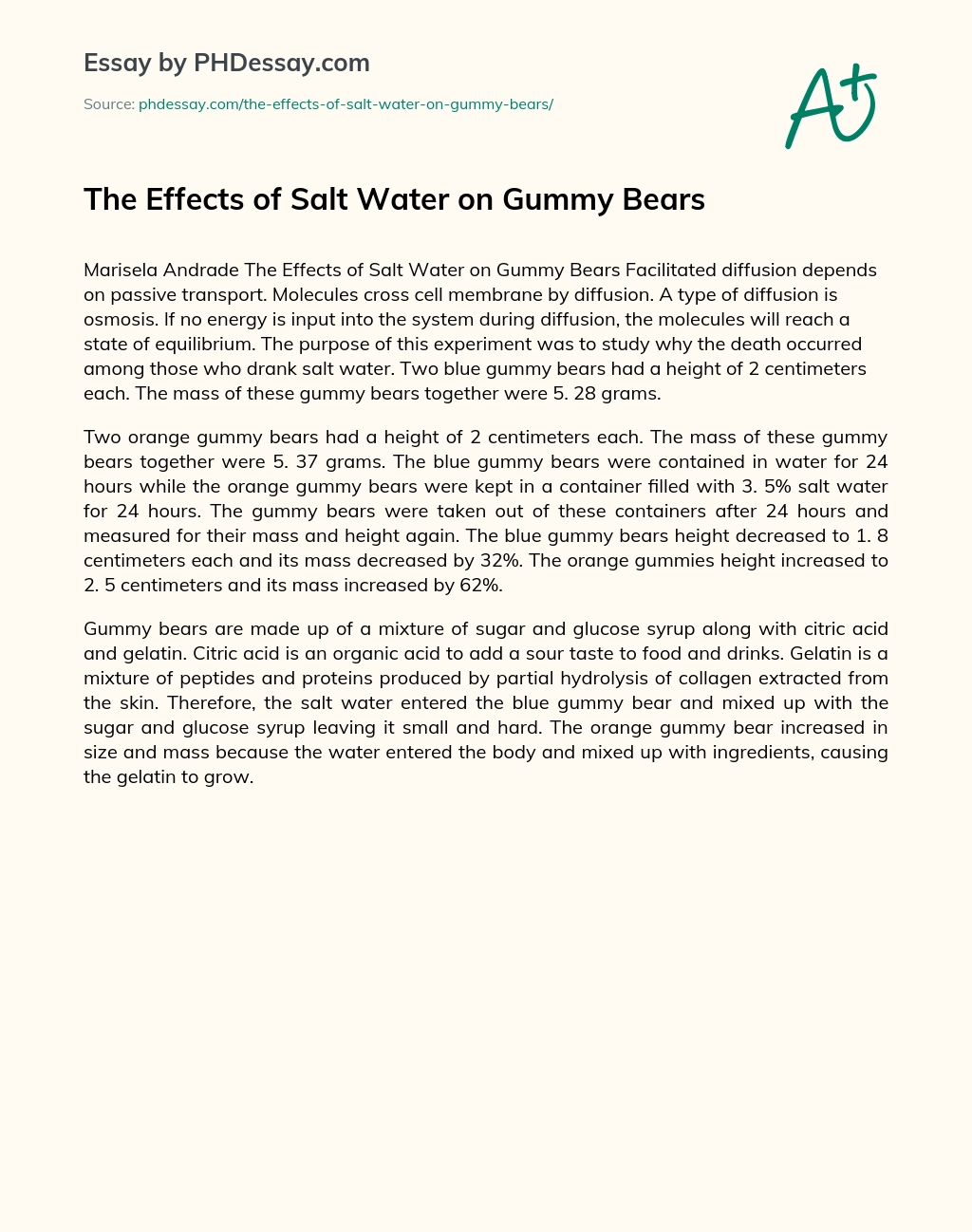 The Effects of Salt Water on Gummy Bears essay