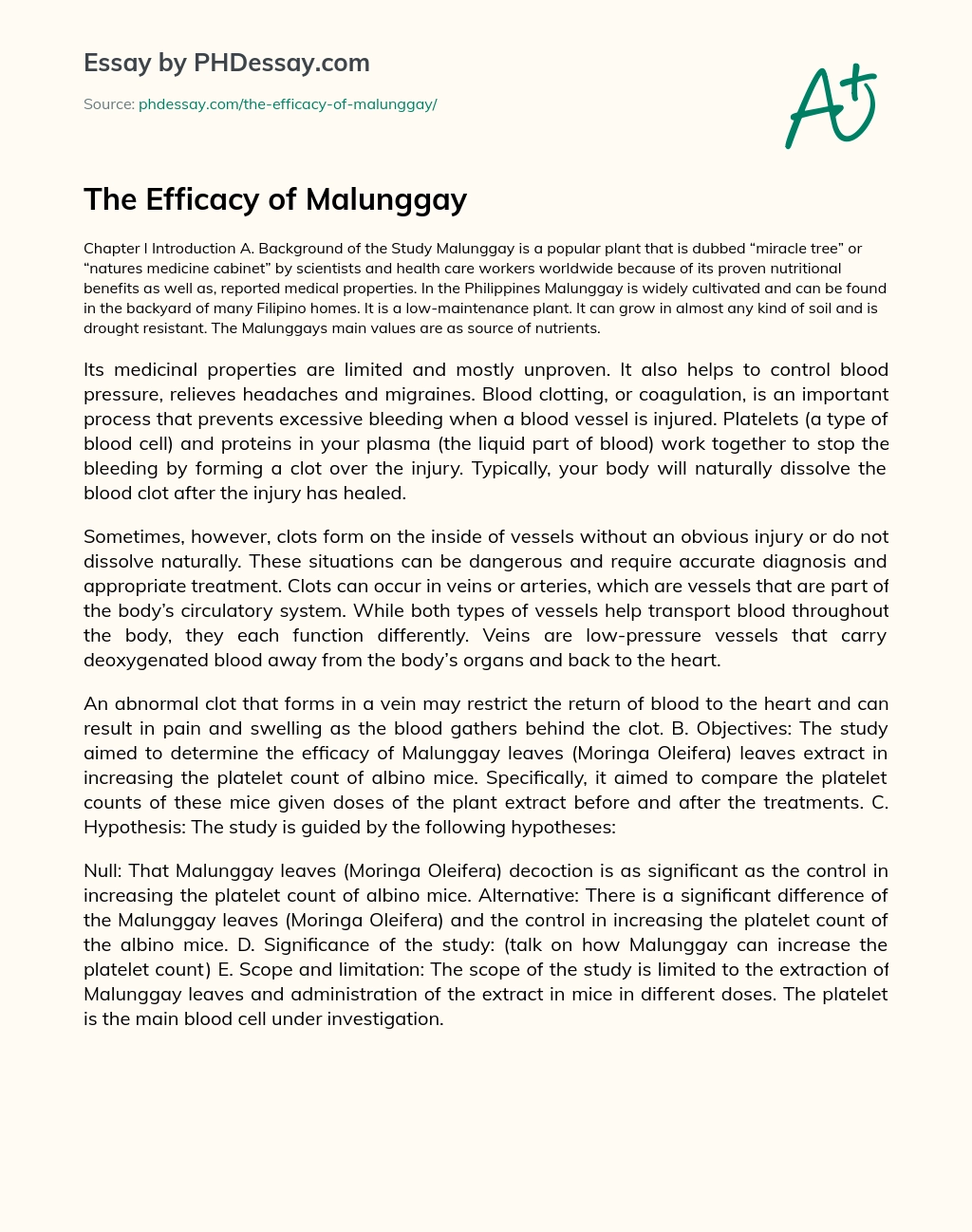 The Efficacy of Malunggay essay
