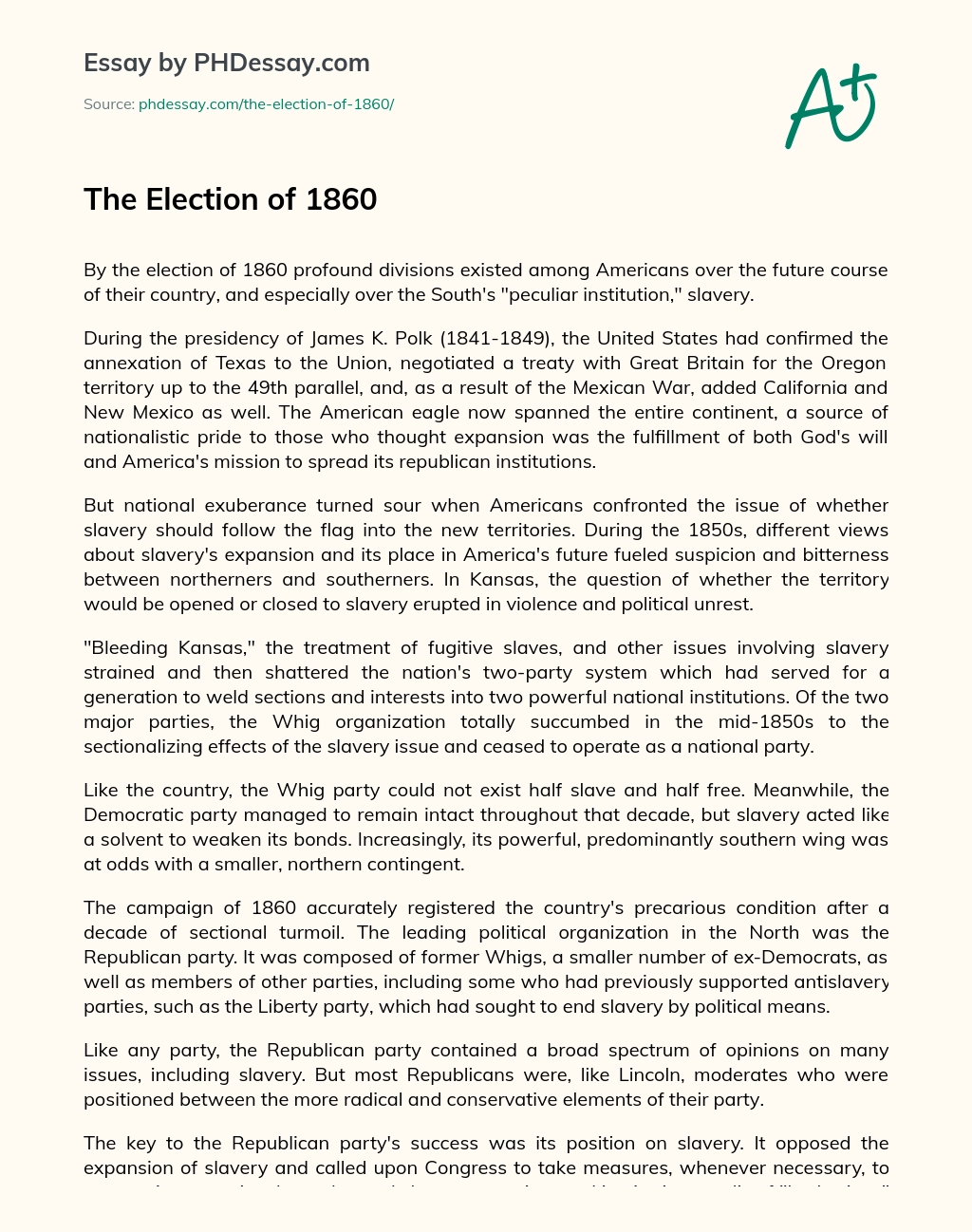 The Election of 1860 essay