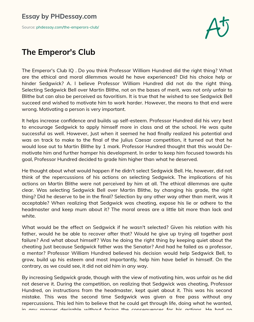 The Emperor’s Club essay