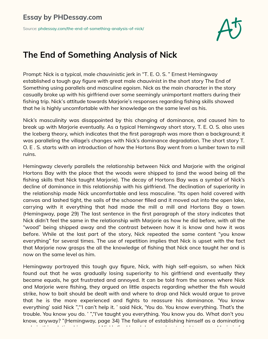 The End of Something Analysis of Nick essay