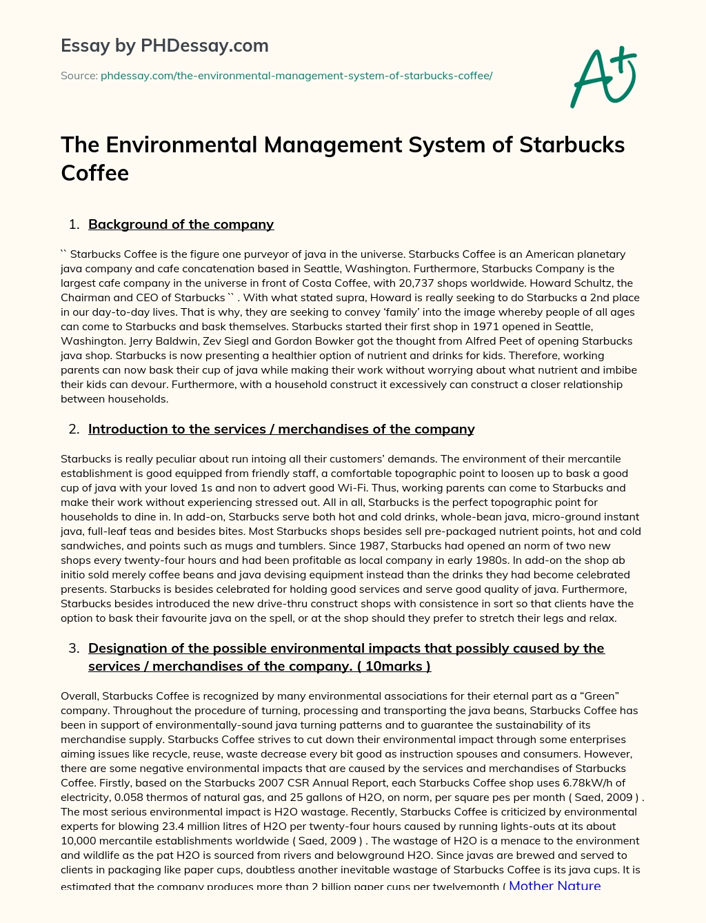 The Environmental Management System of Starbucks Coffee essay