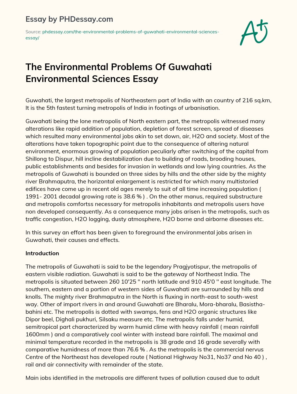 The Environmental Problems Of Guwahati Environmental Sciences Essay essay