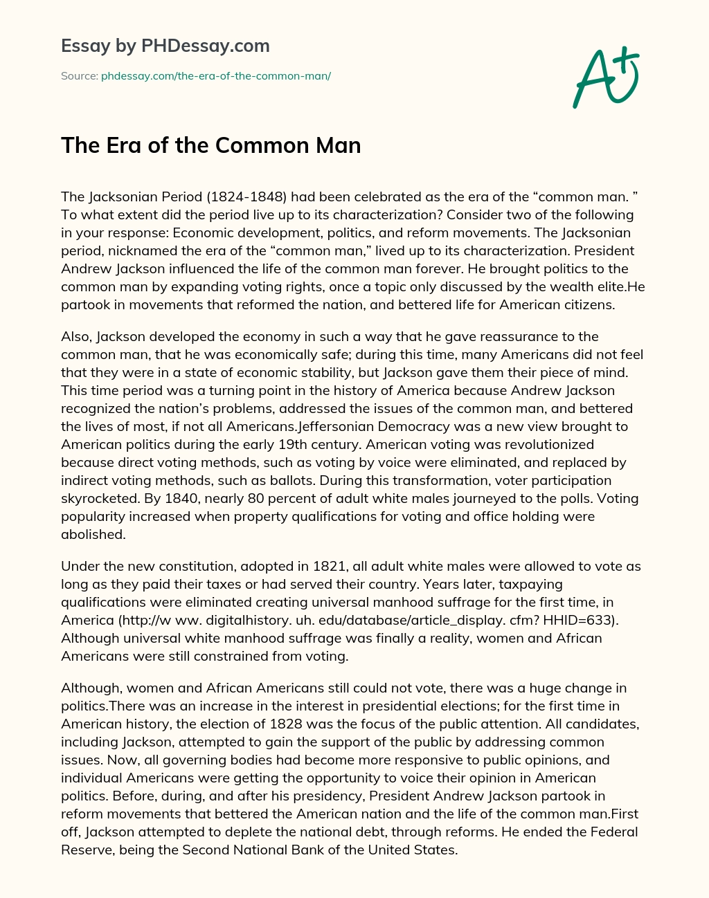 The Era of the Common Man essay