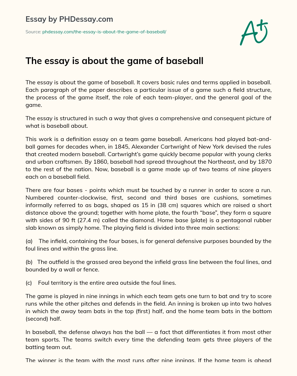 The essay is about the game of baseball essay